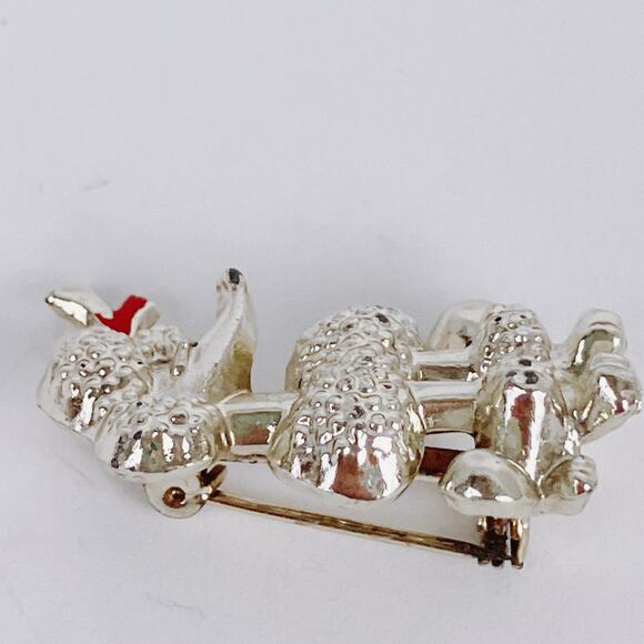 Vintage 1950s Poodle Novelty Brooch Silver Tone Enamel Mid Century Pin - Picture 7 of 10